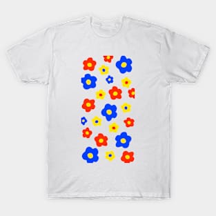 Vintage Aesthetic Minimalist Primary Color Flowers T-Shirt